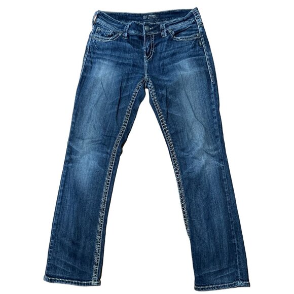 Silver Jeans Suki Mid Rise Straight Leg Denim Pant Distressed Medium Wash 32" - Picture 1 of 13